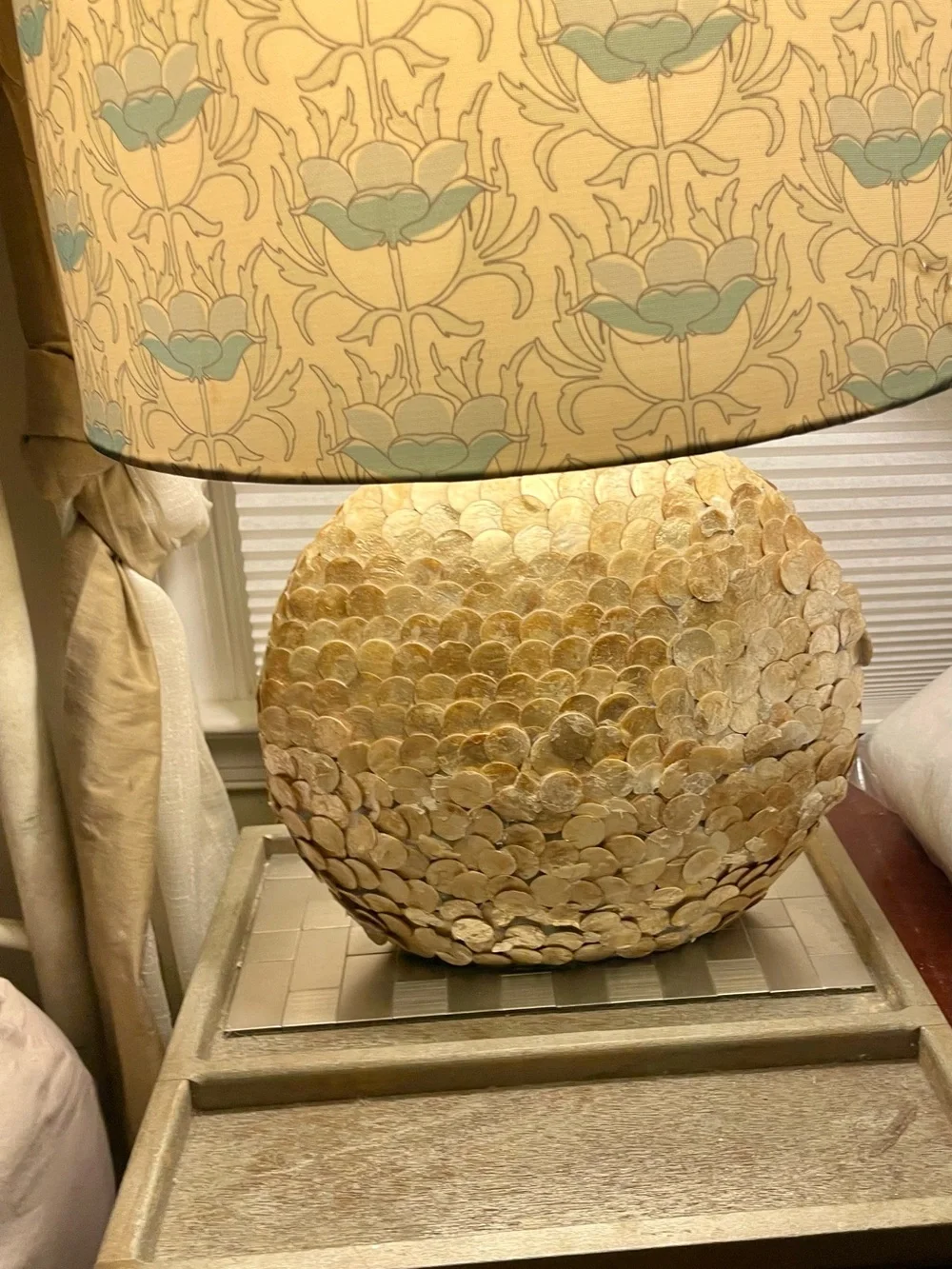 Pair of Mother of Pearl Disc Design Decorative Table Lamps - Home Accents